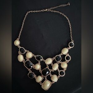 Vintage Black and Cream Enamel Bead Statement Necklace | Adjustable Length